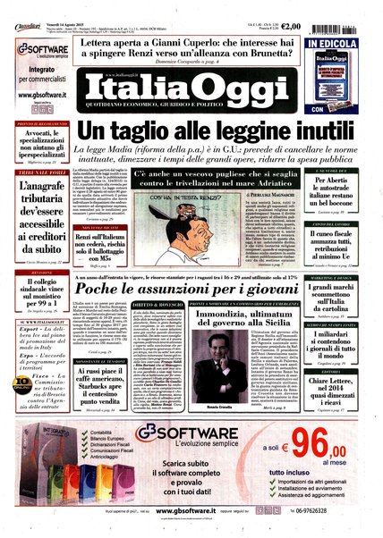 Italia oggi : quotidiano di economia finanza e politica